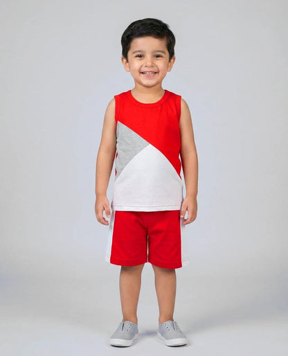 Boys Red Color Block Set