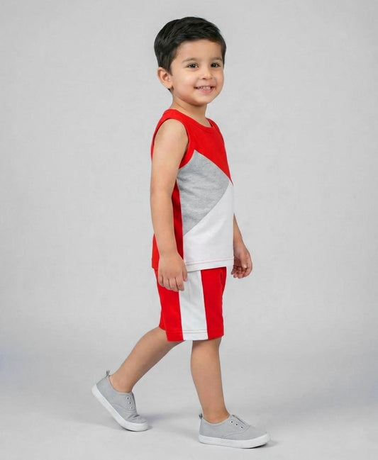 Boys Red Color Block Set