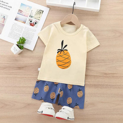 Sz 10 - Yellow Pineapple Print Kids Short Set