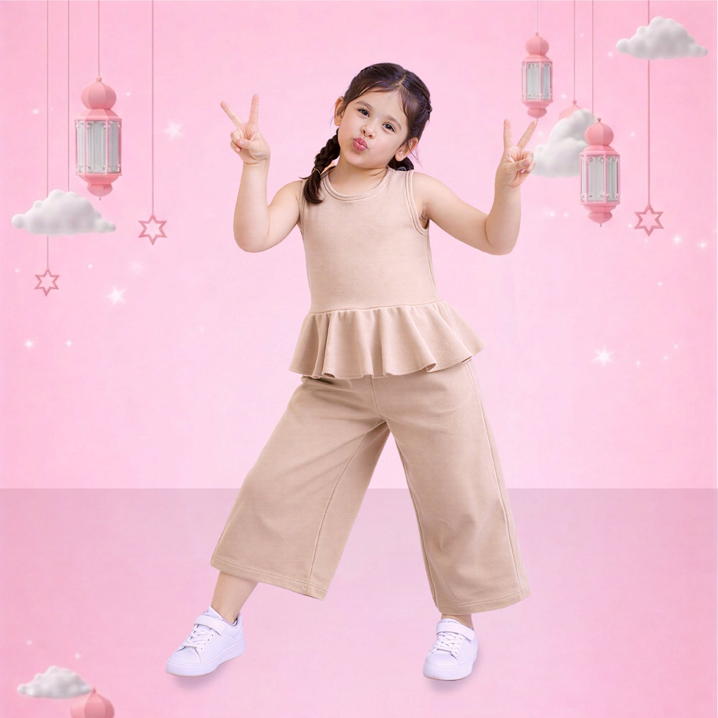 Beige Breeze Peplum CoOrd Set